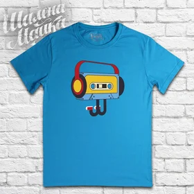 Прикольные футболки: Кассета в Наушкинах Голубая